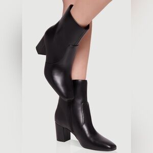 BAMBOO Black Block Heel Booties